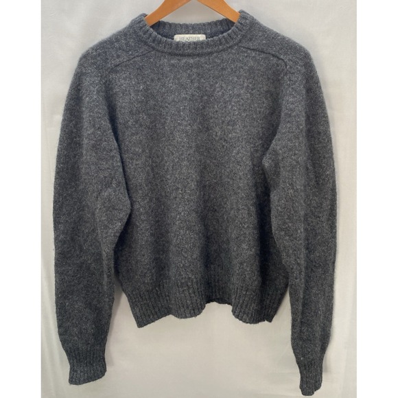 Heather & Tweed Sweater Mens Large Gray Wool Shetland Pullover Winter - Picture 1 of 14